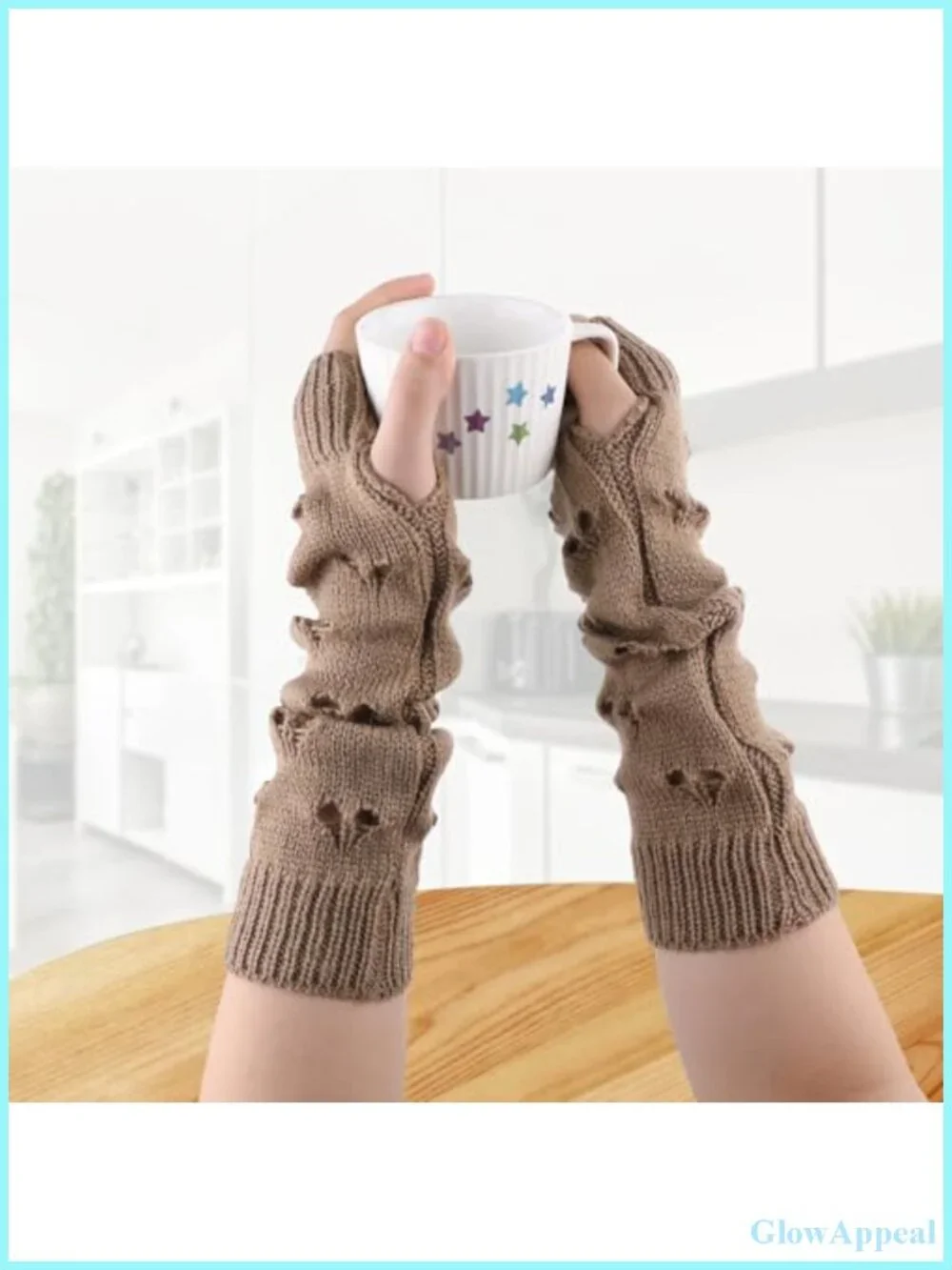 Fingerless Crochet Arm Gloves - Khaki Grunge Knit Gloves for Women